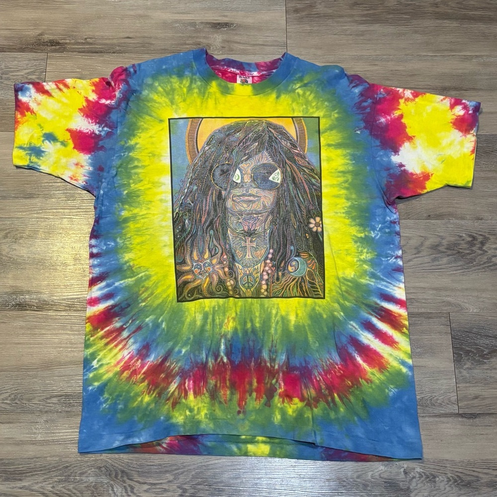 Vintage 90’s single stitch tie dye Janis Joplin celestial band tshirt adult XL